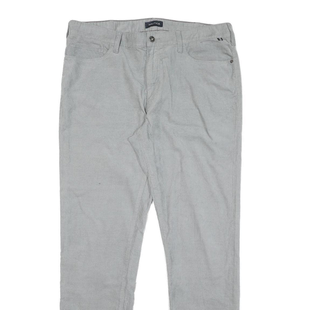 NAUTICA Mens Cotton Blend Grey Slim Straight Trousers W37 L33 Casual Zip