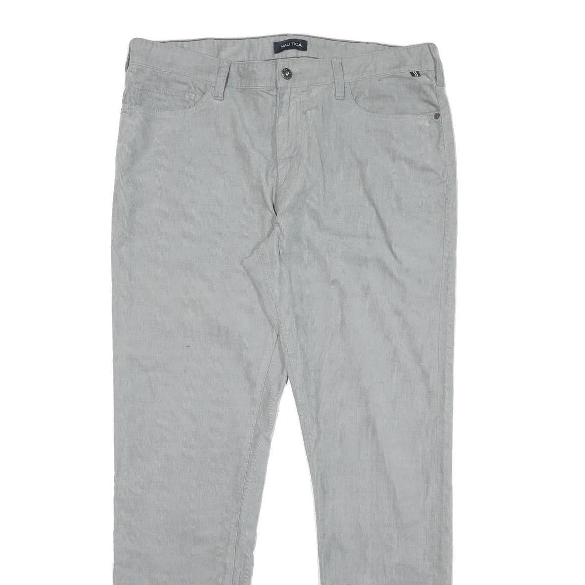 NAUTICA Mens Cotton Blend Grey Slim Straight Trousers W37 L33 Casual Zip