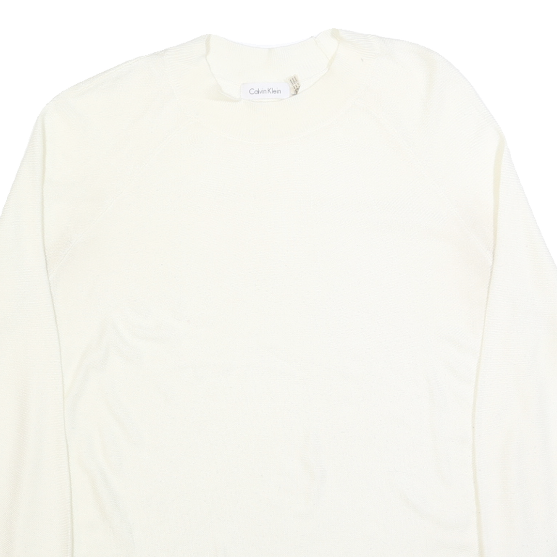 CALVIN KLEIN Womens White Plain Acrylic Jumper Crew Neck Basic Knit L Soft