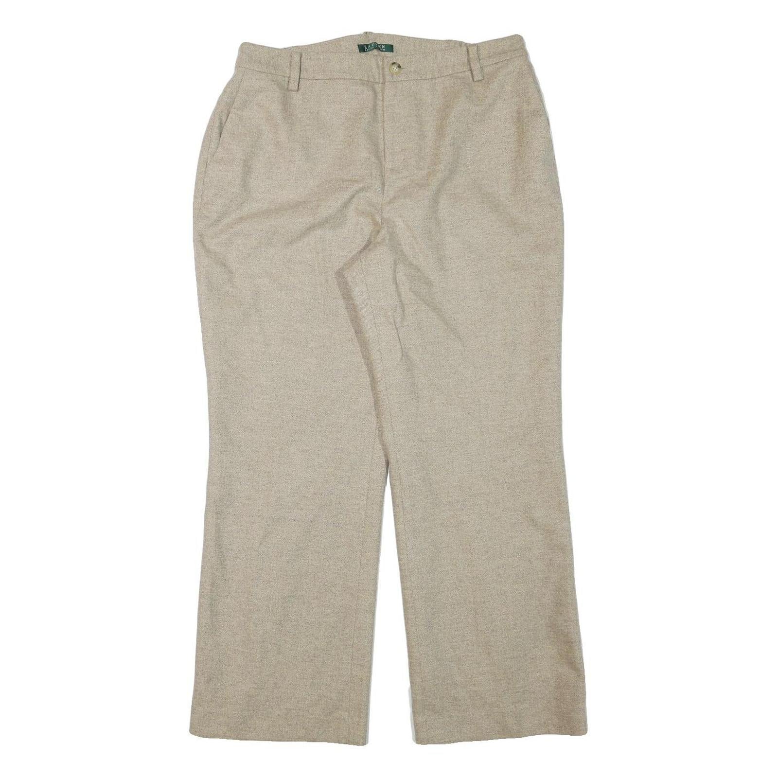 LAUREN RALPH LAUREN Womens Wool Beige Relaxed Straight Trousers W33 L29 Toggle