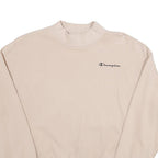 CHAMPION Womens Beige Cotton Blend Crew Neck M Logo Embroidered Sweatshirt