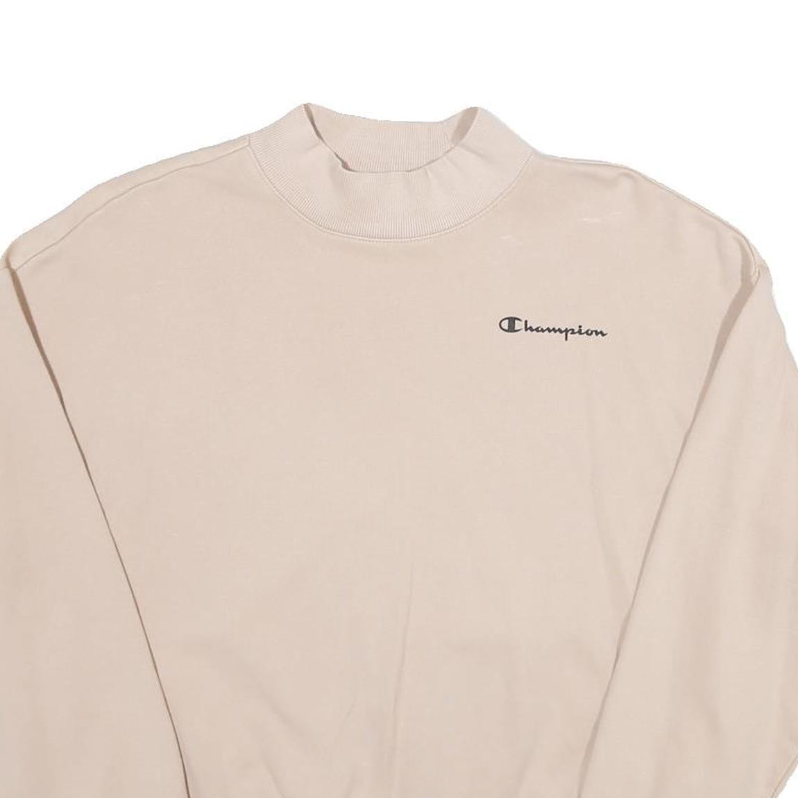 CHAMPION Womens Beige Cotton Blend Crew Neck M Logo Embroidered Sweatshirt