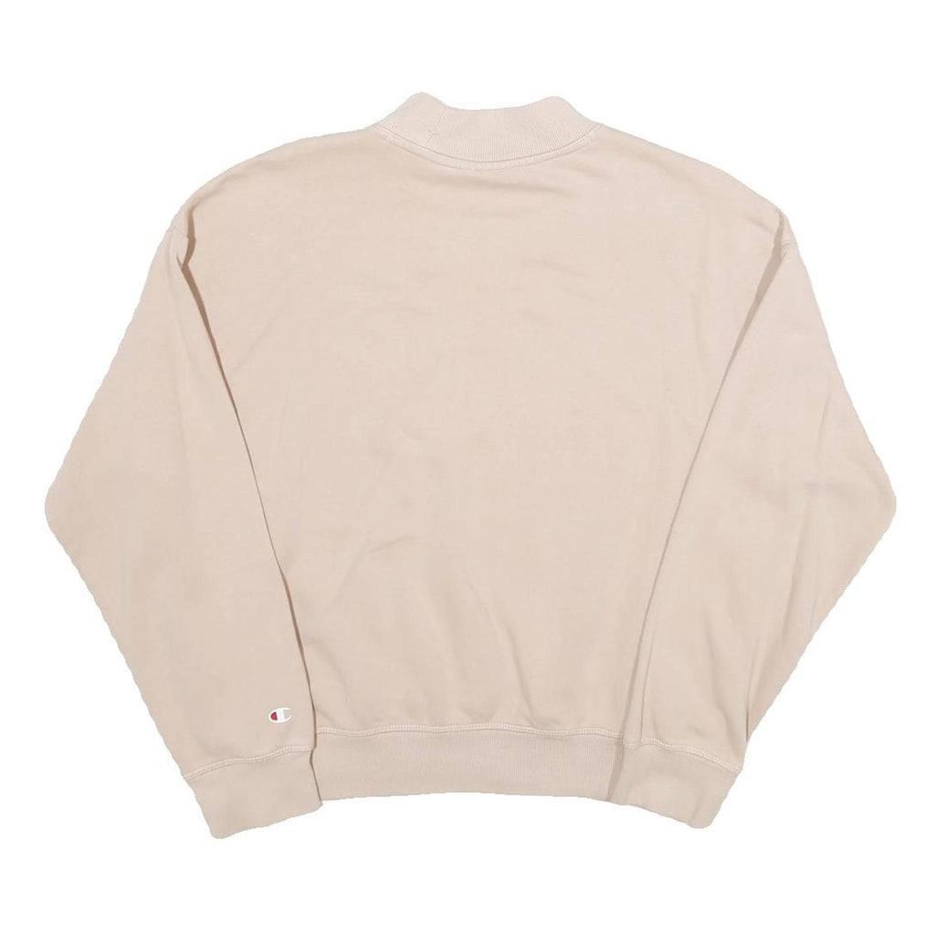 CHAMPION Womens Beige Cotton Blend Crew Neck M Logo Embroidered Sweatshirt