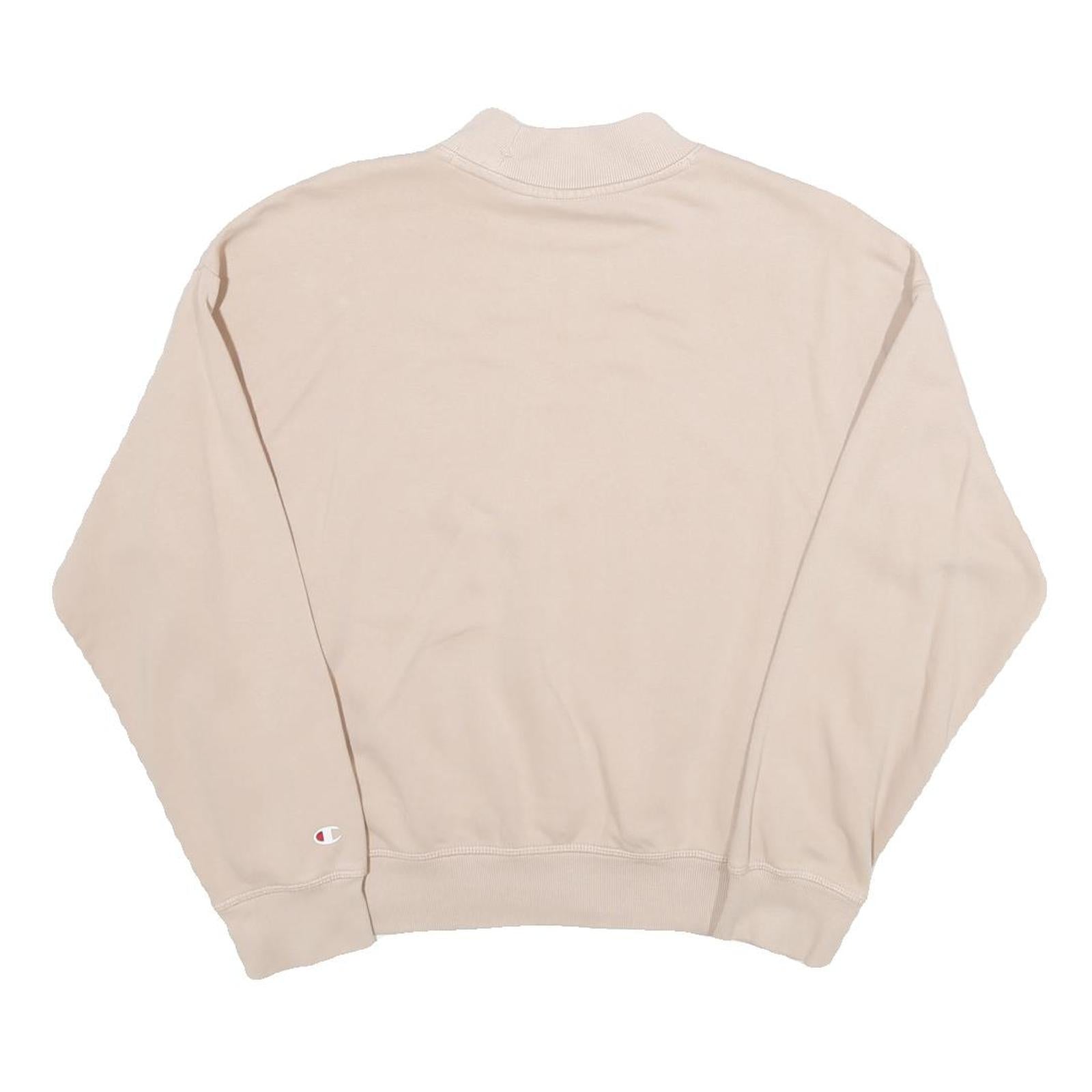 CHAMPION Womens Beige Cotton Blend Crew Neck M Logo Embroidered Sweatshirt