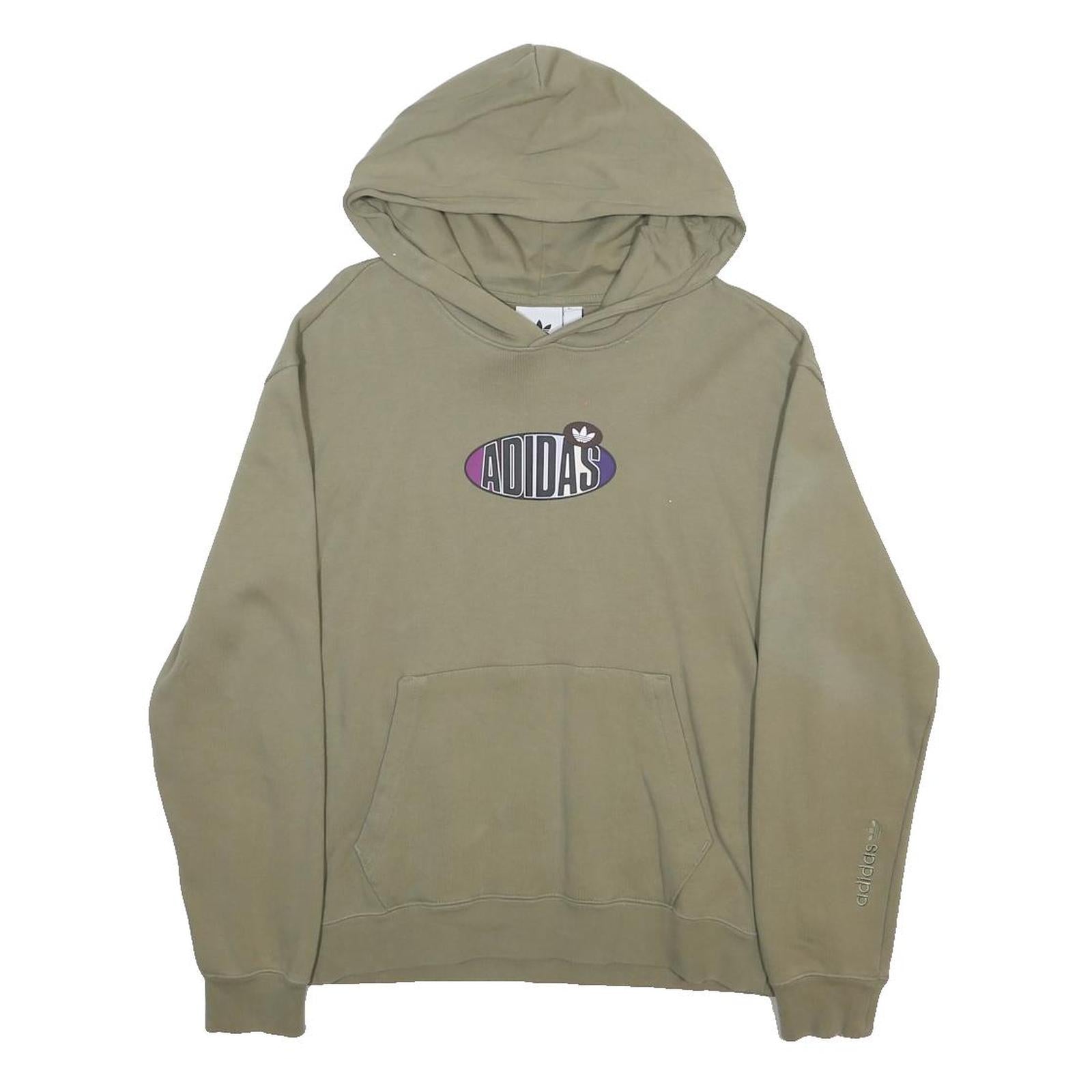 ADIDAS Womens Green & Purple Logo Pullover Hoodie S Casual Cotton Blend