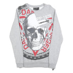 PHILIPP PLEIN Womens Grey Cotton Blend Mini Dress Skull Print Long Sleeve M
