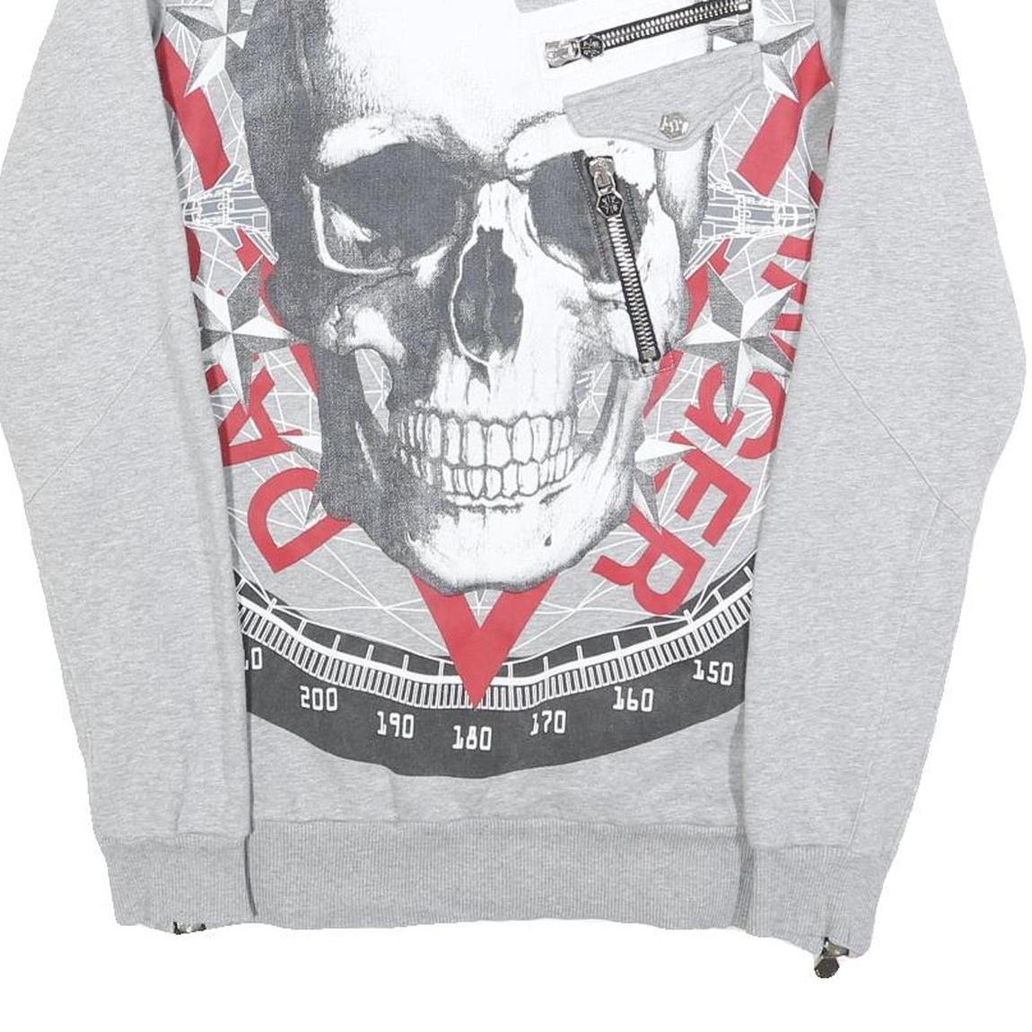 PHILIPP PLEIN Womens Grey Cotton Blend Mini Dress Skull Print Long Sleeve M