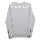 PHILIPP PLEIN Womens Grey Cotton Blend Mini Dress Skull Print Long Sleeve M