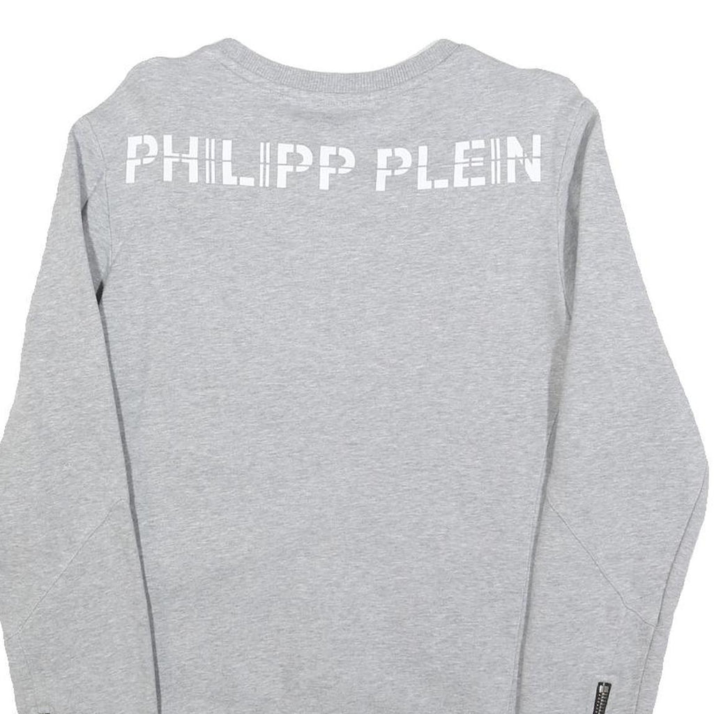 PHILIPP PLEIN Womens Grey Cotton Blend Mini Dress Skull Print Long Sleeve M