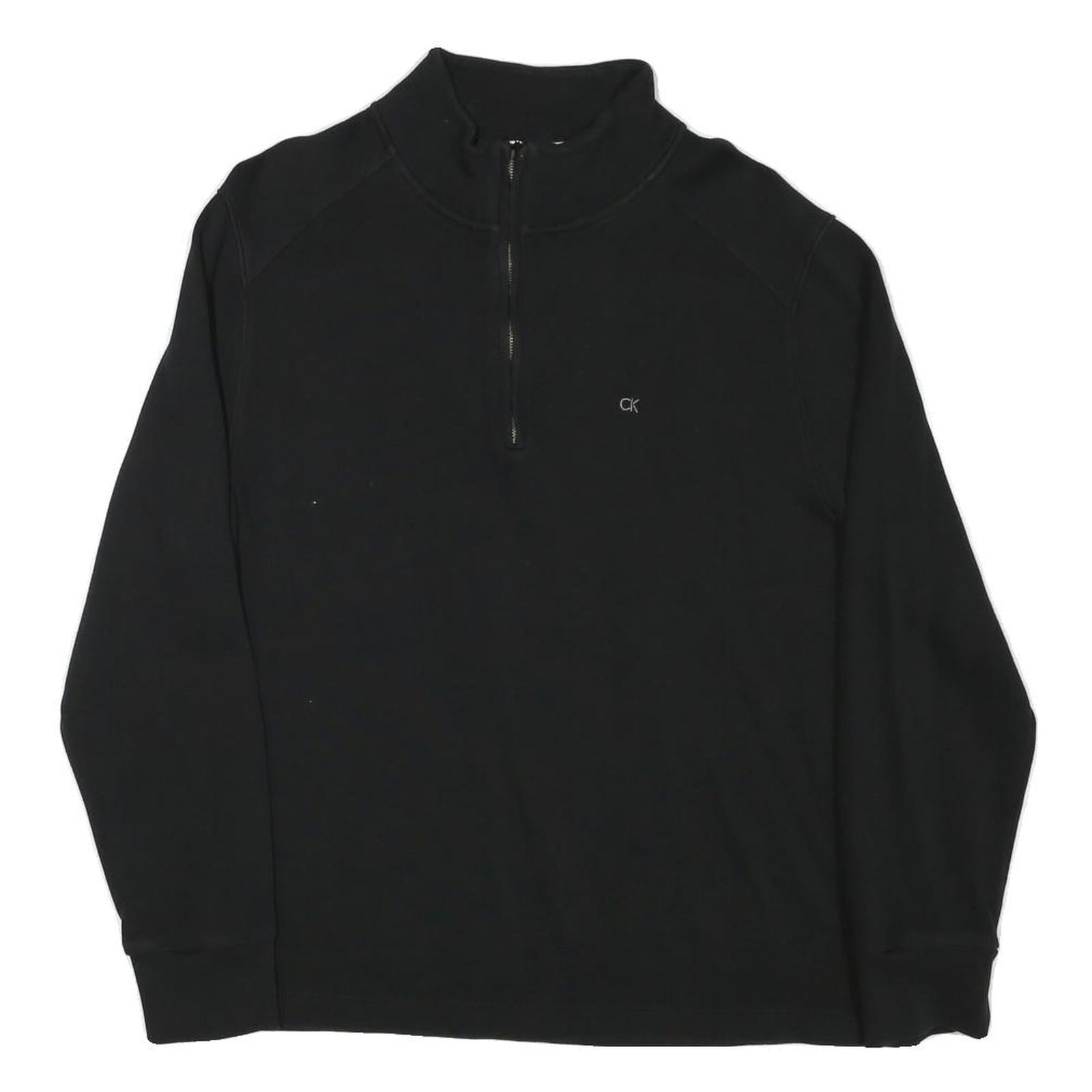 CALVIN KLEIN Mens Black 1/4 Zip L Cotton Blend Pullover Sweatshirt