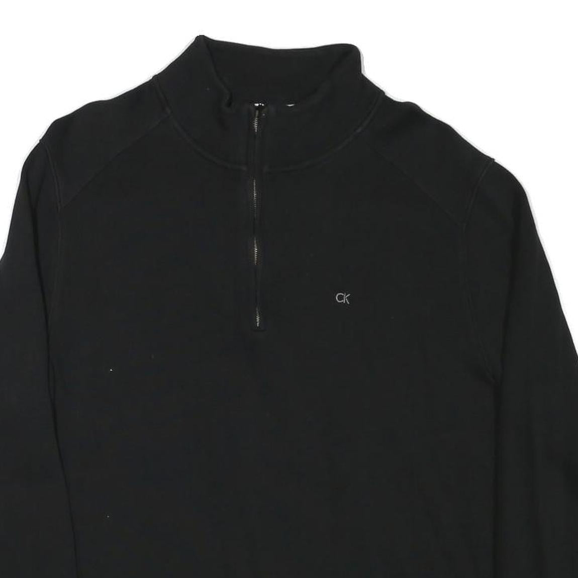 CALVIN KLEIN Mens Black 1/4 Zip L Cotton Blend Pullover Sweatshirt