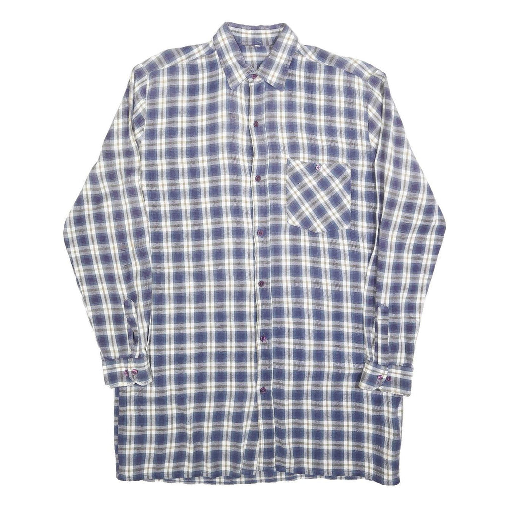 Mens Blue & White Check Shirt L Cotton Blend Long Sleeve Casual Pocket