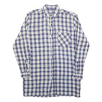 Mens Blue & White Check Shirt L Cotton Blend Long Sleeve Casual Pocket