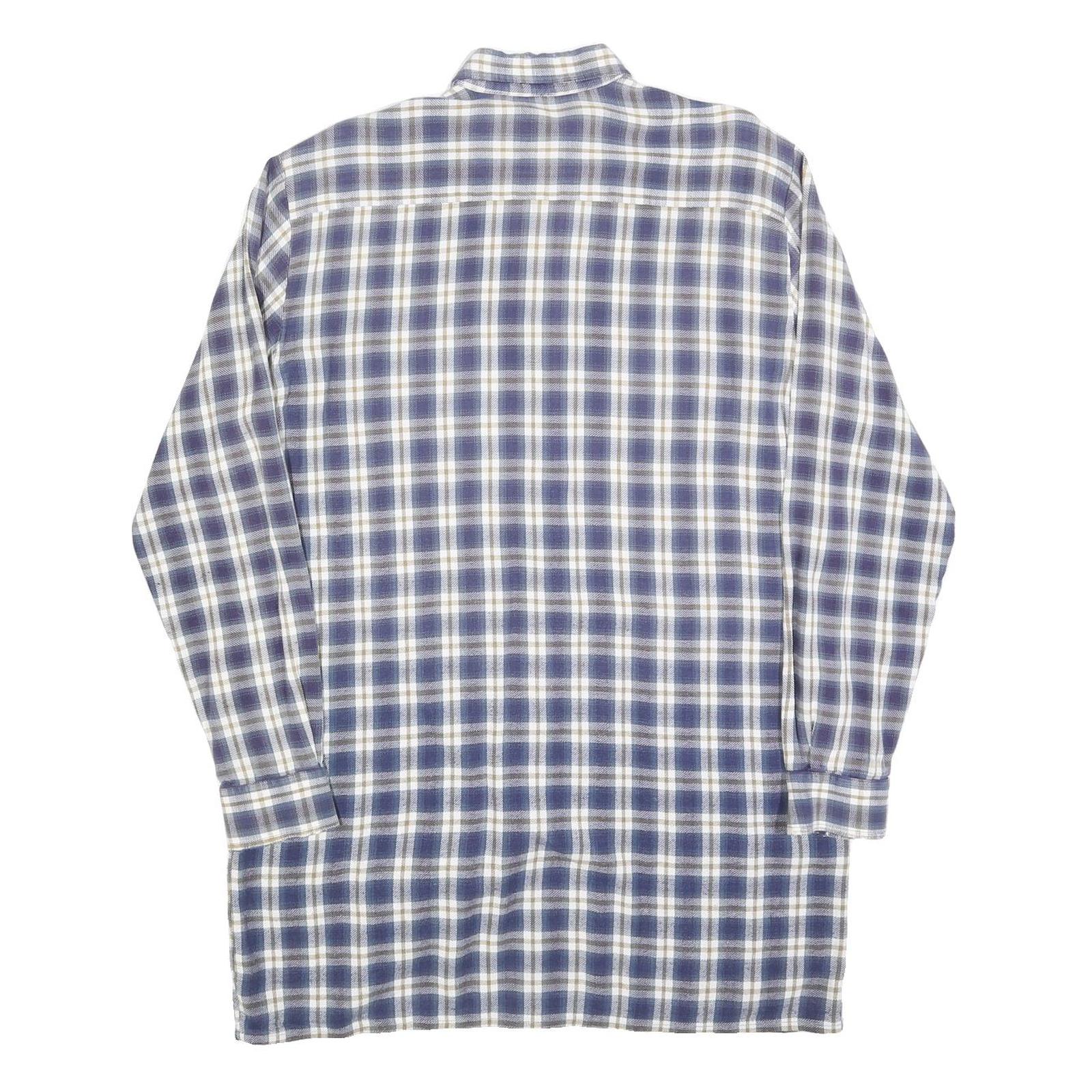 Mens Blue & White Check Shirt L Cotton Blend Long Sleeve Casual Pocket
