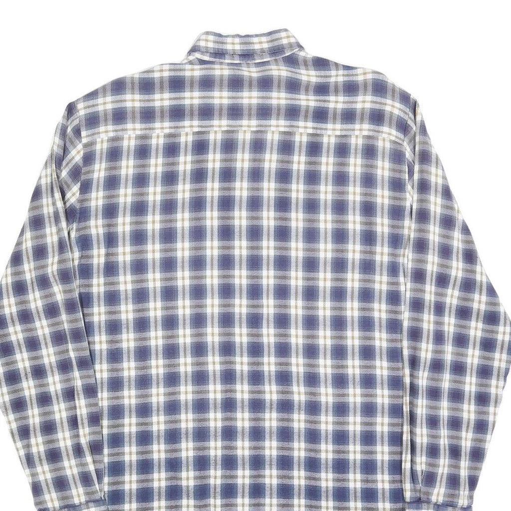 Mens Blue & White Check Shirt L Cotton Blend Long Sleeve Casual Pocket