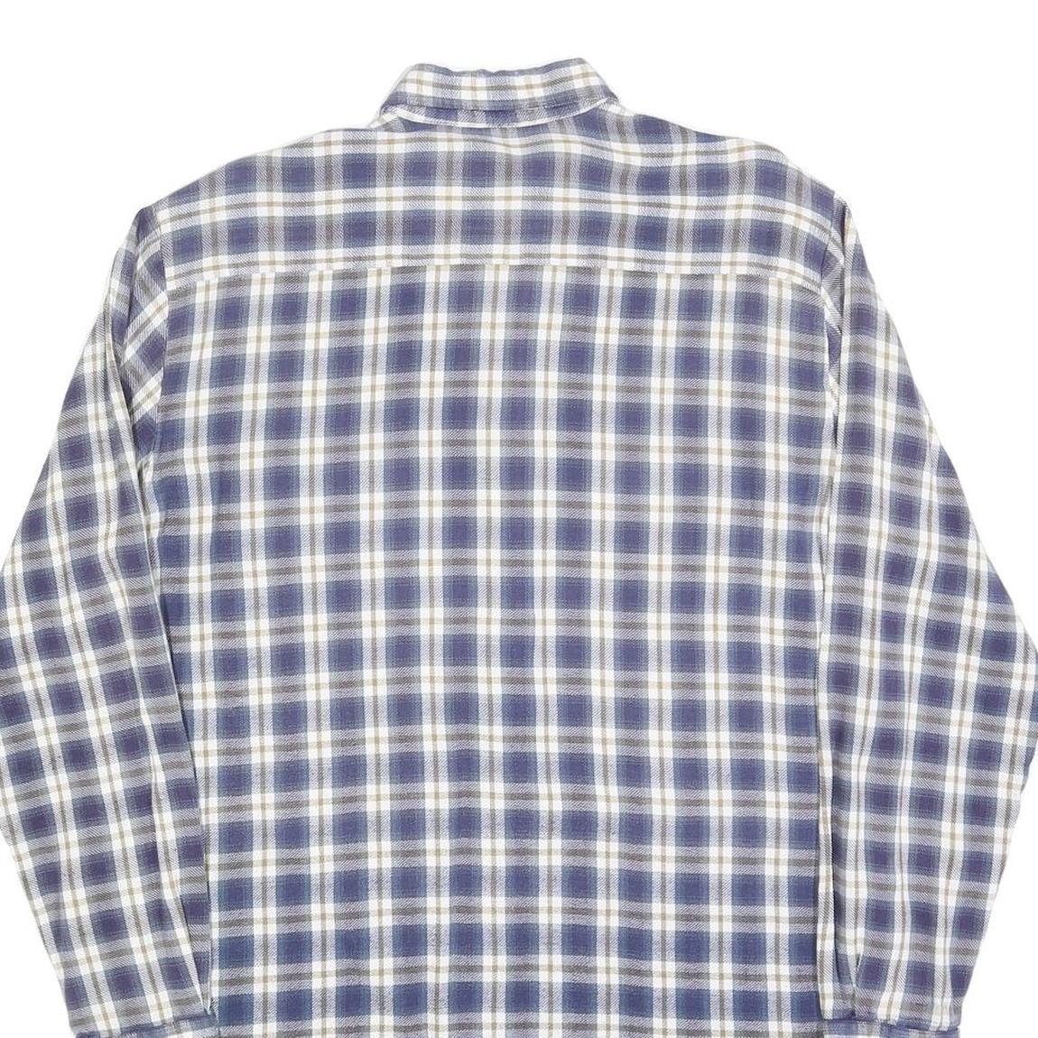 Mens Blue & White Check Shirt L Cotton Blend Long Sleeve Casual Pocket