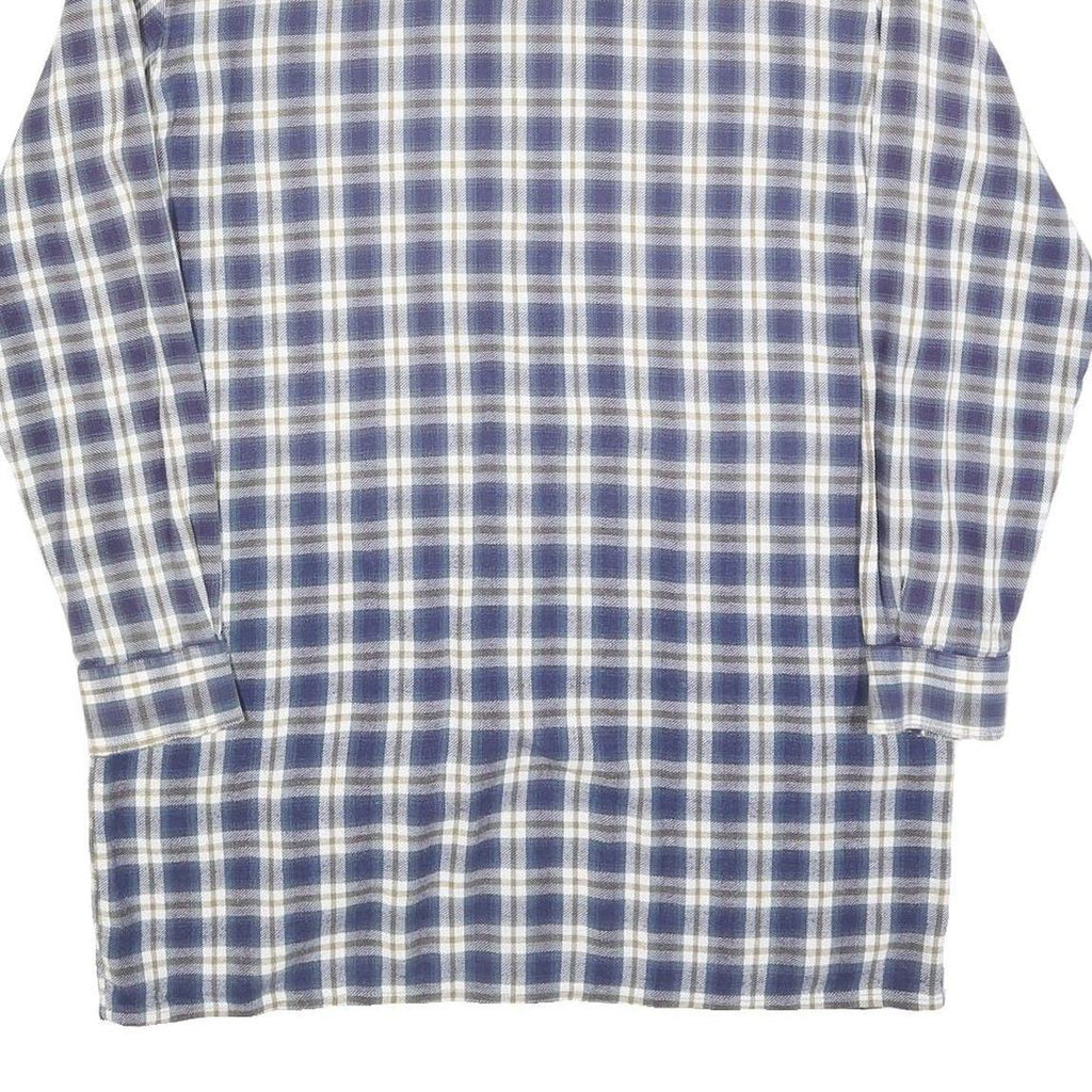 Mens Blue & White Check Shirt L Cotton Blend Long Sleeve Casual Pocket