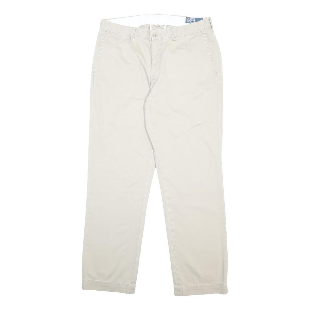 POLO RALPH LAUREN Mens Cotton Cream Regular Straight Trousers W35 L32 Classic