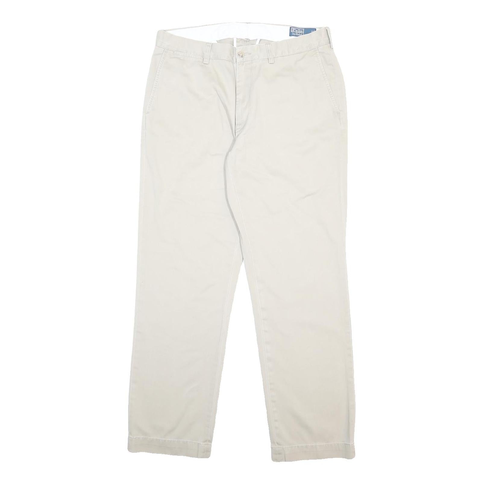 POLO RALPH LAUREN Mens Cotton Cream Regular Straight Trousers W35 L32 Classic