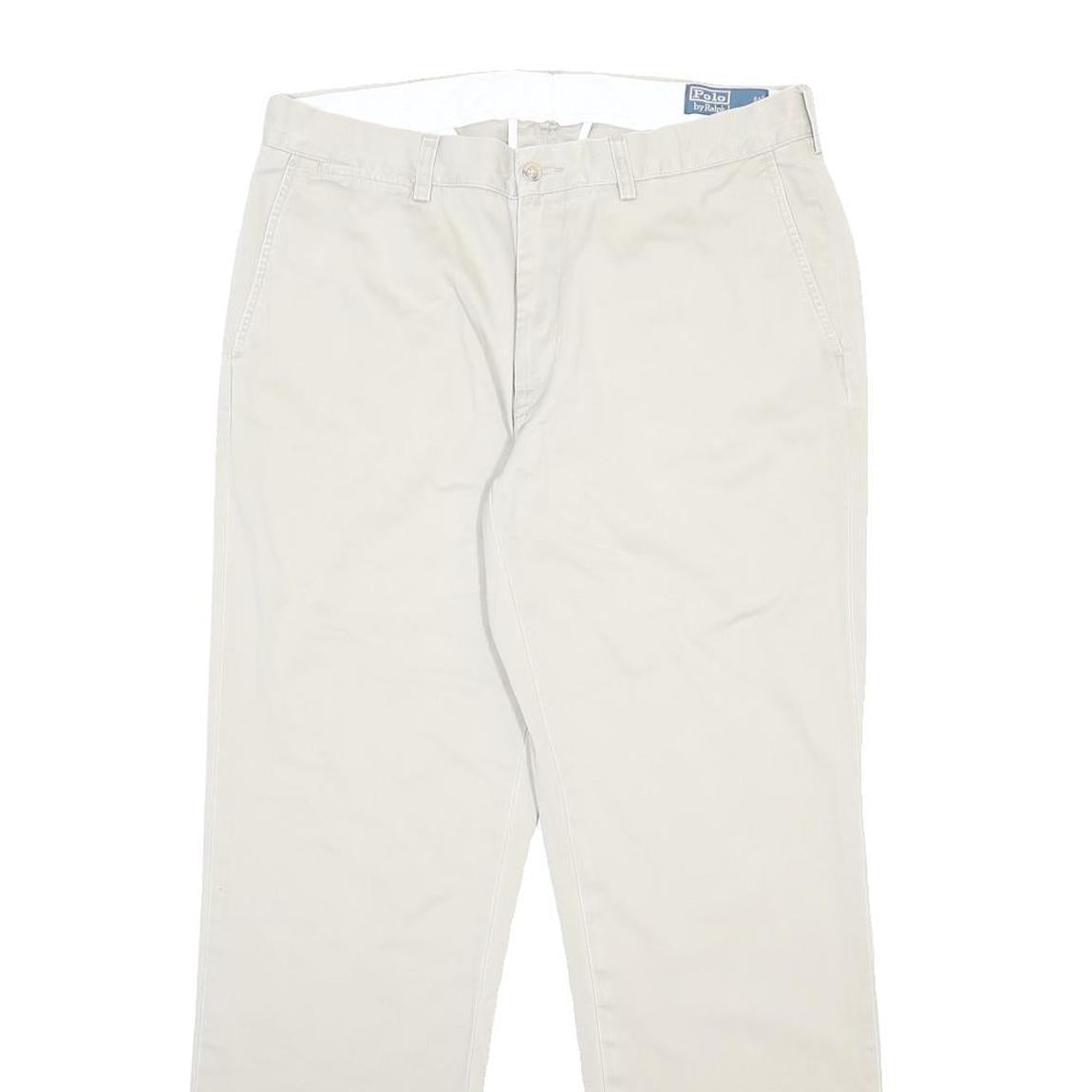 POLO RALPH LAUREN Mens Cotton Cream Regular Straight Trousers W35 L32 Classic