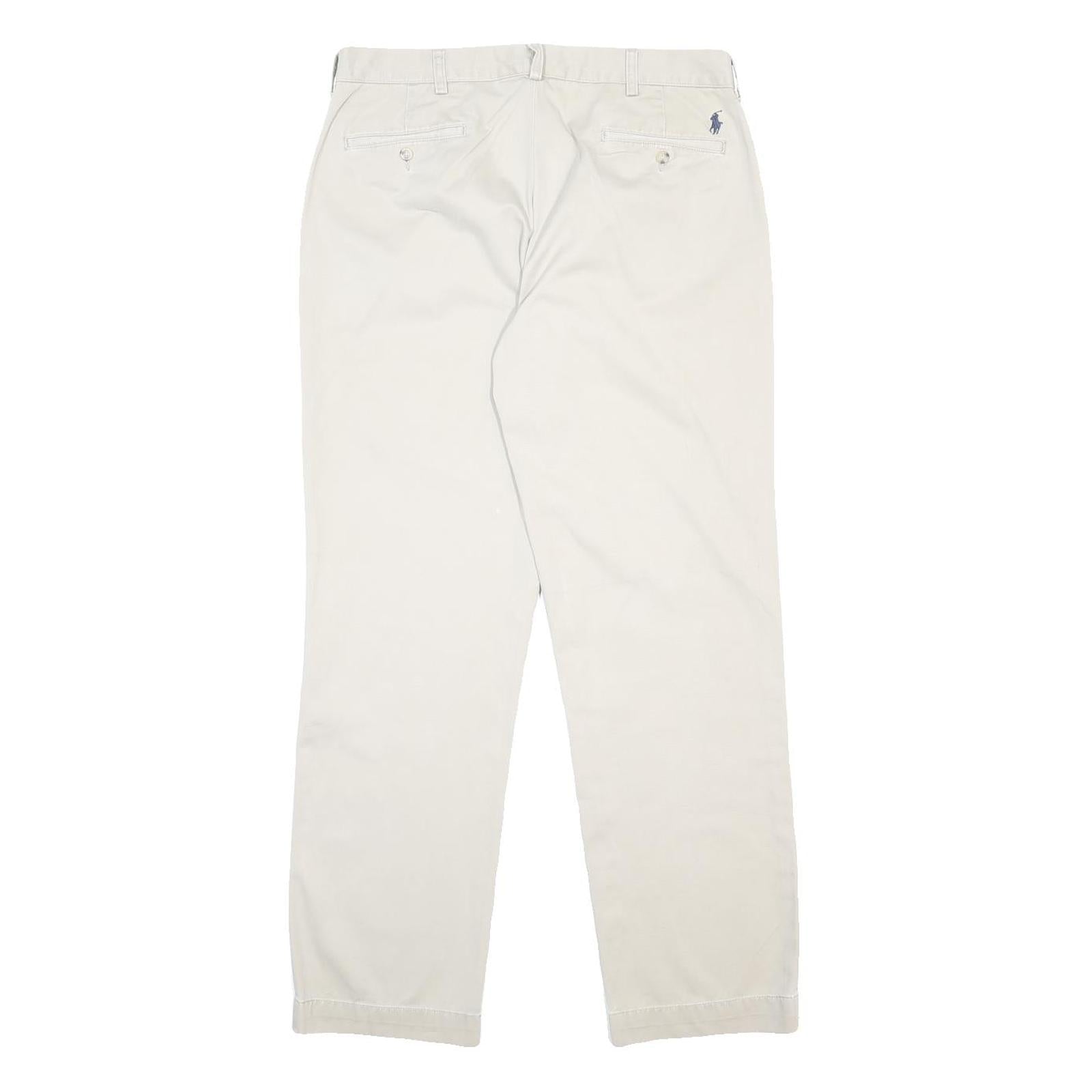 POLO RALPH LAUREN Mens Cotton Cream Regular Straight Trousers W35 L32 Classic