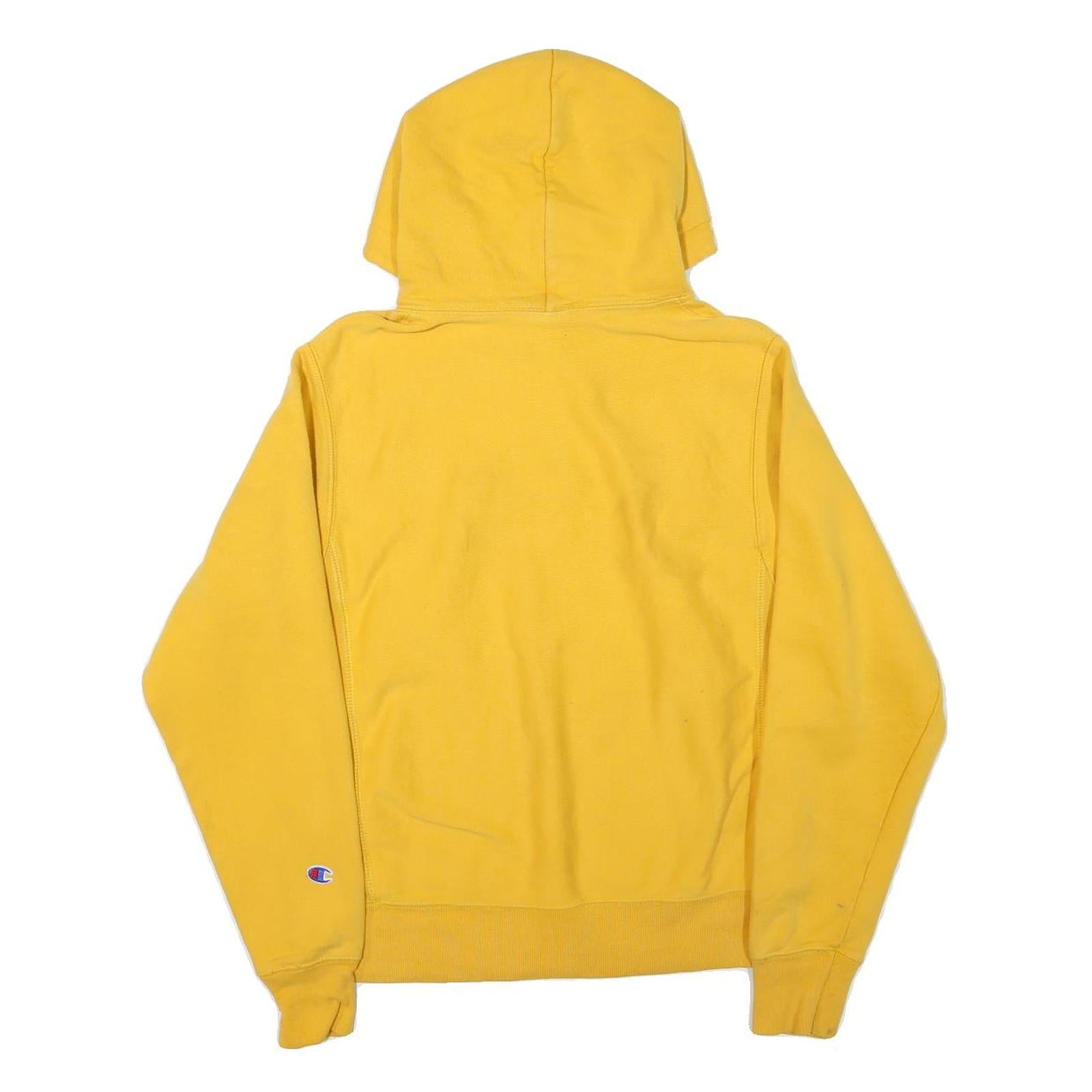 CHAMPION Mens Yellow Hoodie S Cotton Blend Pullover Drawstring Logo