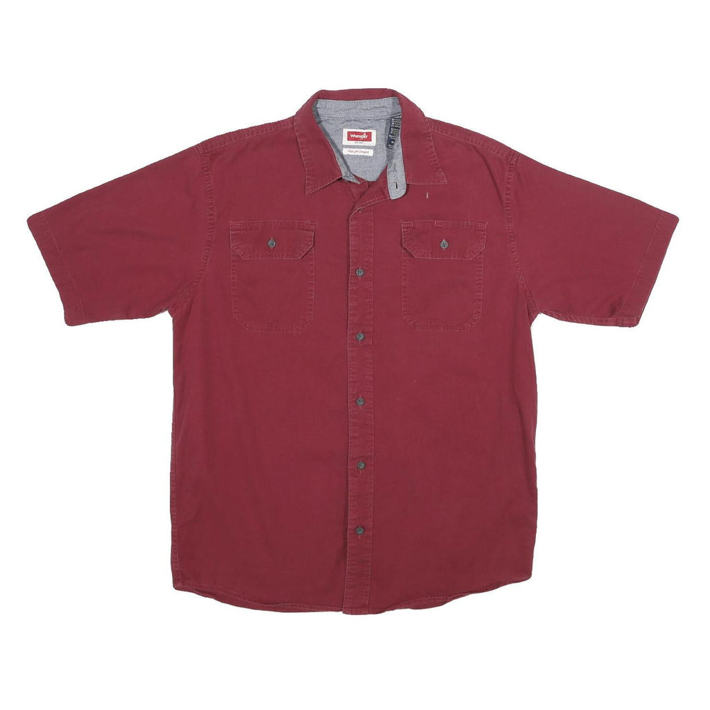 WRANGLER Mens Maroon Cotton Blend Shirt M Button Pocket Casual Western Style
