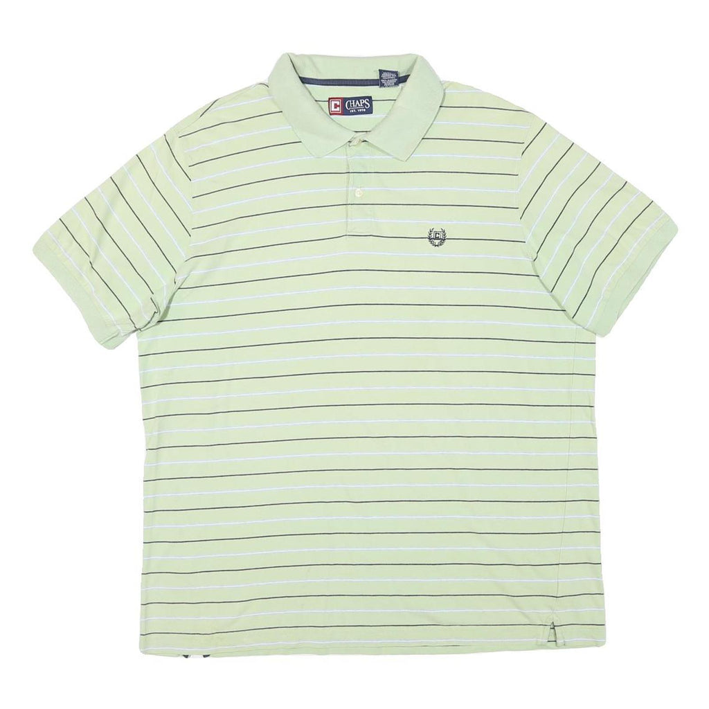 CHAPS Mens Light Green & White Striped Short Sleeve Polo Shirt XL Cotton Blend