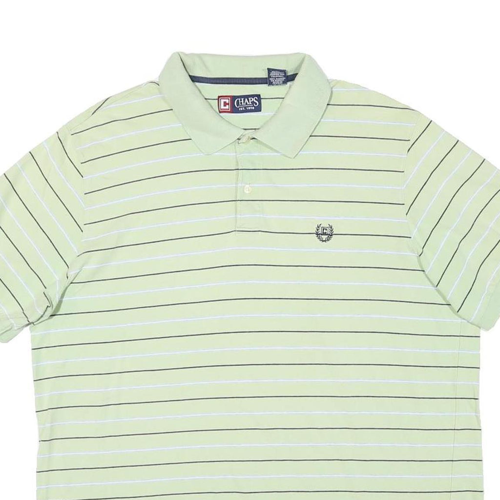 CHAPS Mens Light Green & White Striped Short Sleeve Polo Shirt XL Cotton Blend