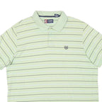 CHAPS Mens Light Green & White Striped Short Sleeve Polo Shirt XL Cotton Blend