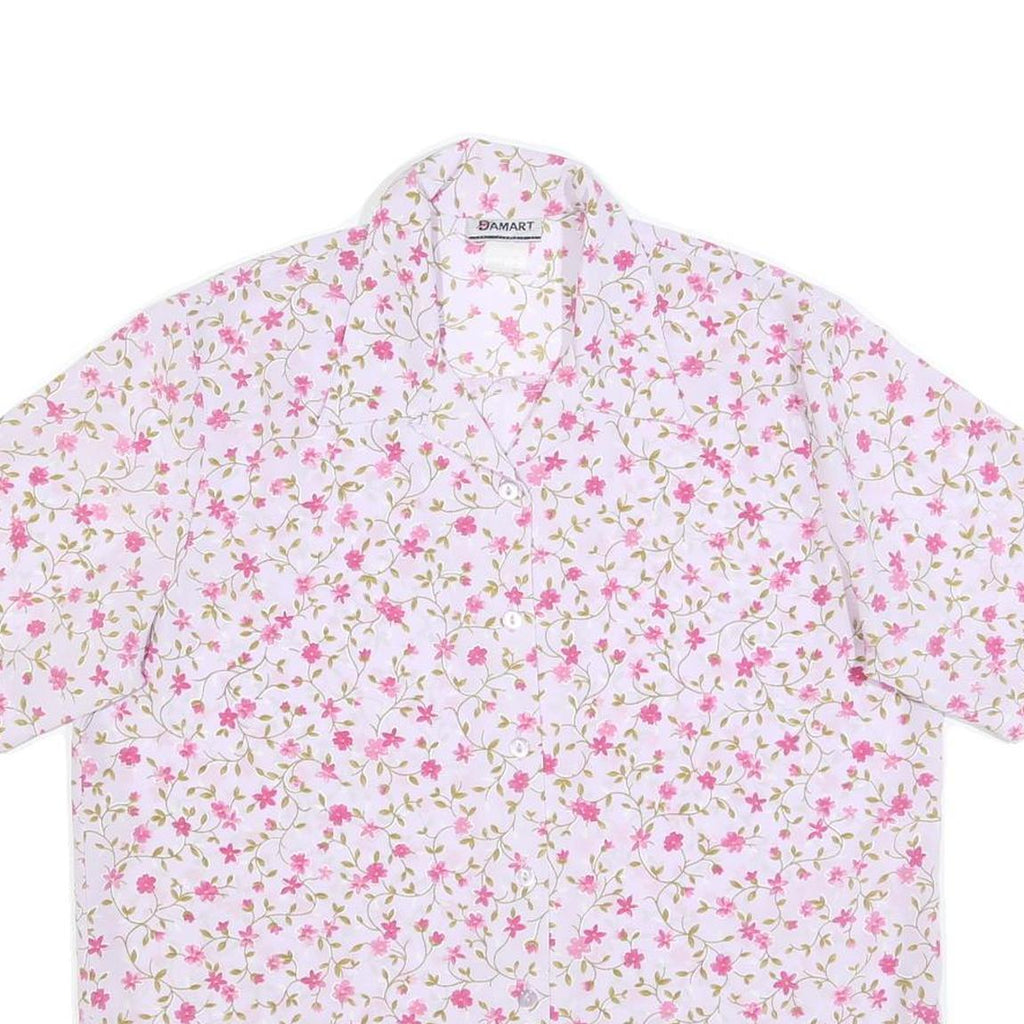 DAMART Womens White & Pink Floral Sports Shirt Short Sleeve Collared UK 20