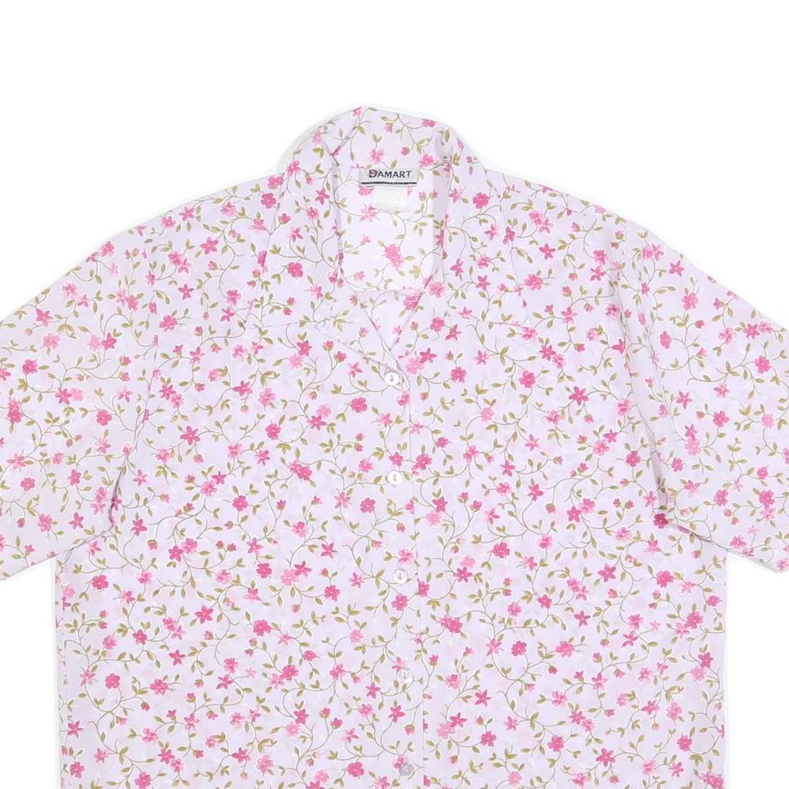 DAMART Womens White & Pink Floral Sports Shirt Short Sleeve Collared UK 20
