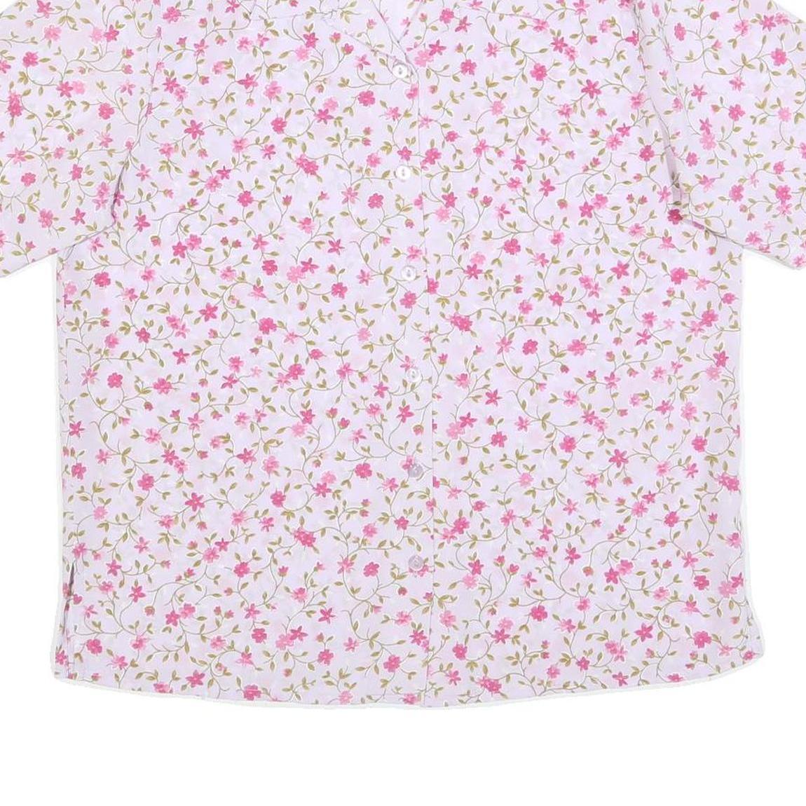 DAMART Womens White & Pink Floral Sports Shirt Short Sleeve Collared UK 20