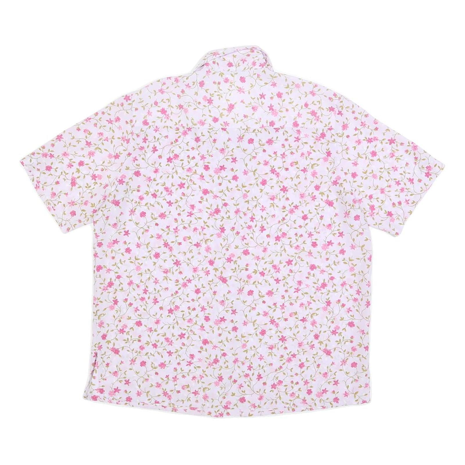 DAMART Womens White & Pink Floral Sports Shirt Short Sleeve Collared UK 20