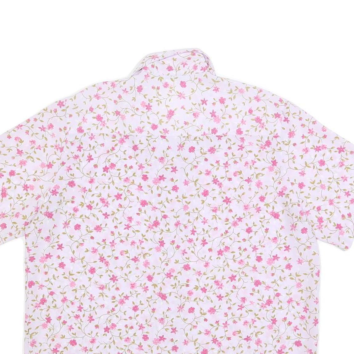DAMART Womens White & Pink Floral Sports Shirt Short Sleeve Collared UK 20