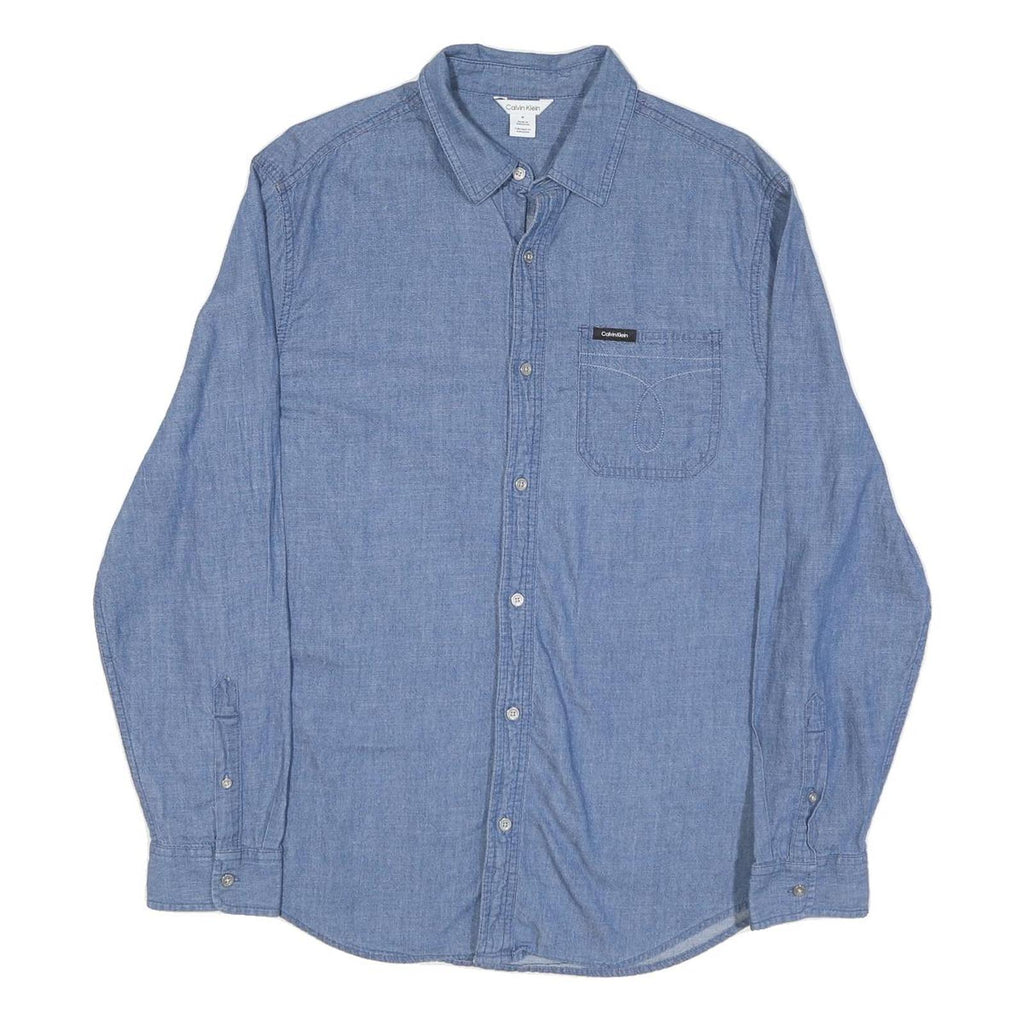 CALVIN KLEIN Mens Blue Denim Shirt M Casual Cotton Blend Long Sleeve