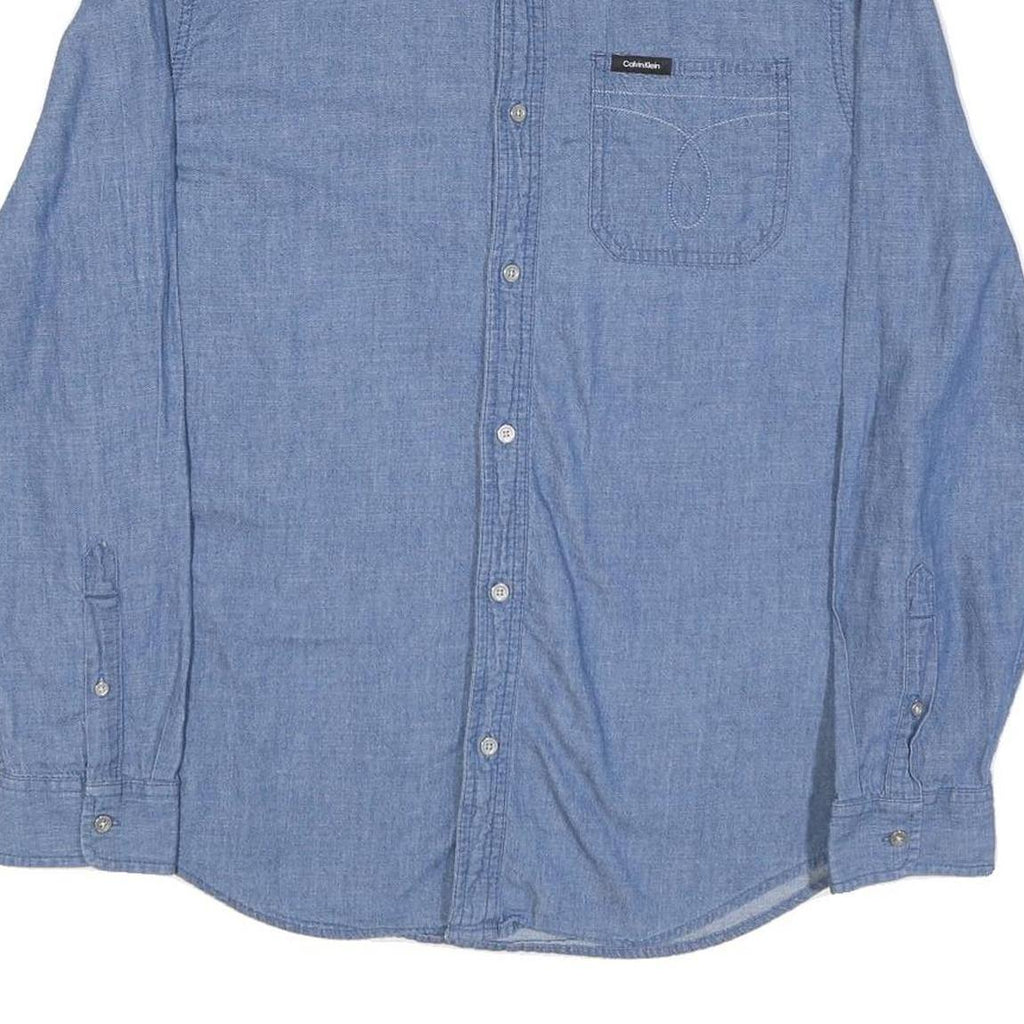 CALVIN KLEIN Mens Blue Denim Shirt M Casual Cotton Blend Long Sleeve
