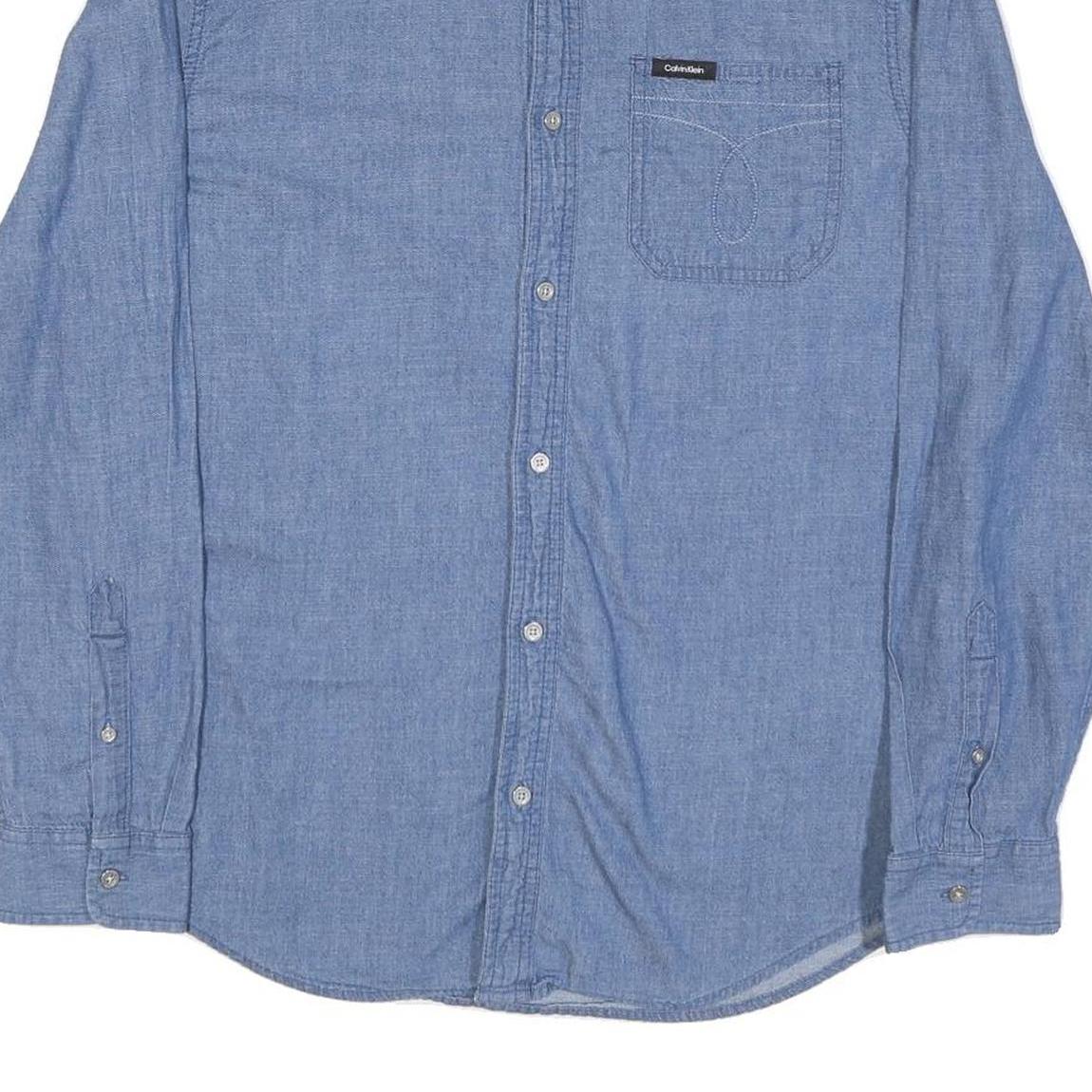 CALVIN KLEIN Mens Blue Denim Shirt M Casual Cotton Blend Long Sleeve