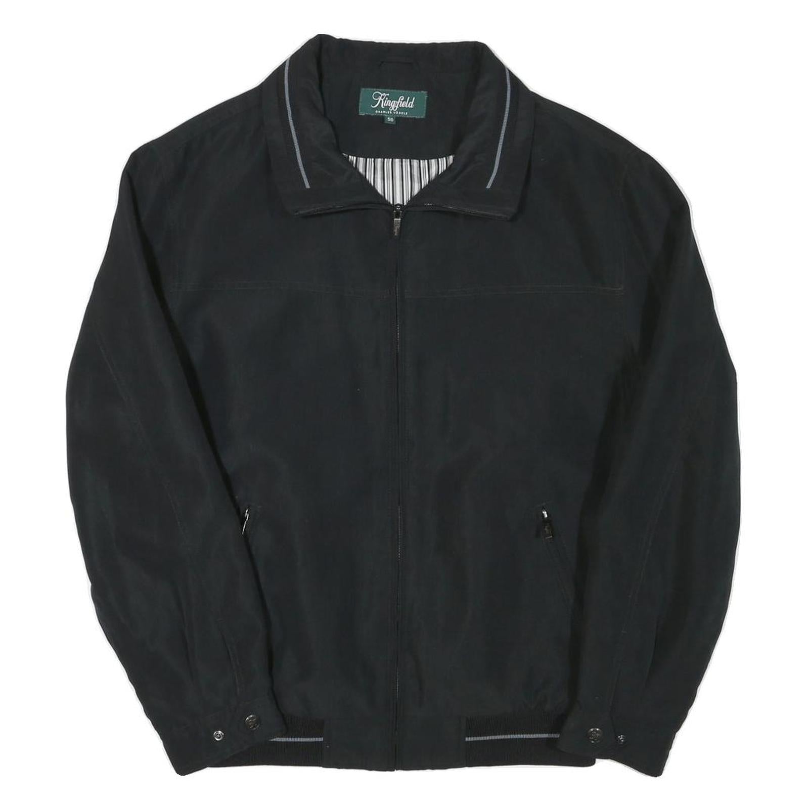 KINGFIELD Mens Black Zip Jacket L Polyester Blend Classic Casual Lightweight