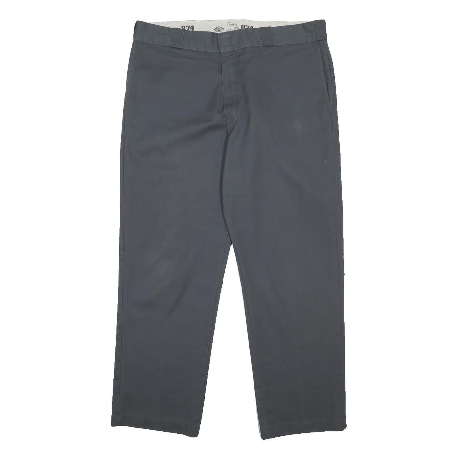 DICKIES Mens Grey Cotton Blend Regular Straight Trousers W38 L28 Comfortable