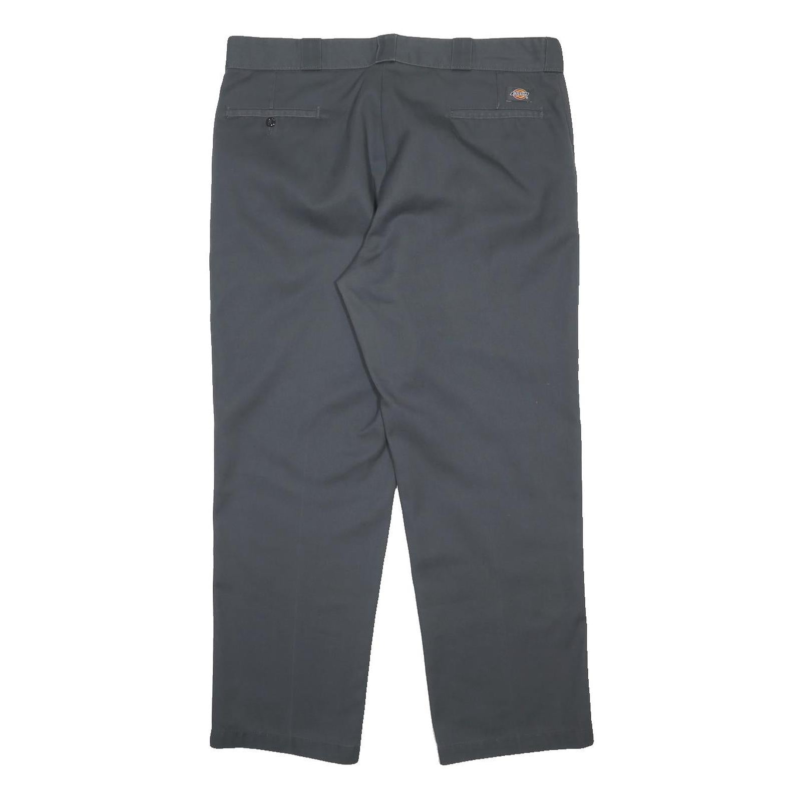 DICKIES Mens Grey Cotton Blend Regular Straight Trousers W38 L28 Comfortable