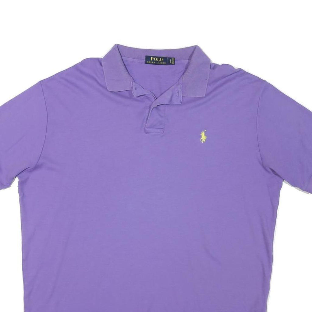 POLO RALPH LAUREN Mens Purple Short Sleeve Plain Polo Shirt L Cotton Blend