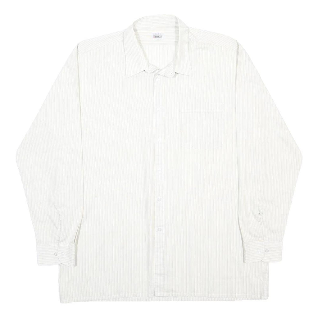 CREATION MANOR Mens White Cotton Blend Shirt L Long Sleeve Casual Formal Button