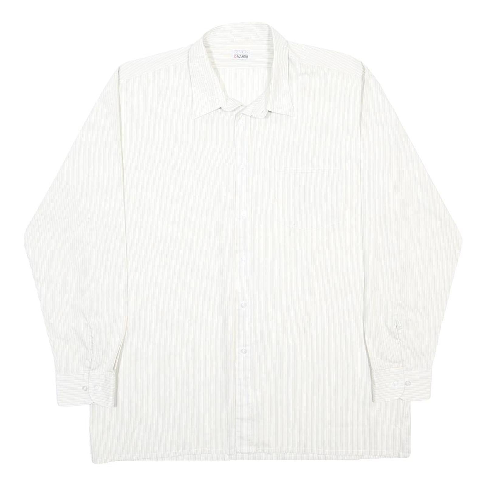CREATION MANOR Mens White Cotton Blend Shirt L Long Sleeve Casual Formal Button