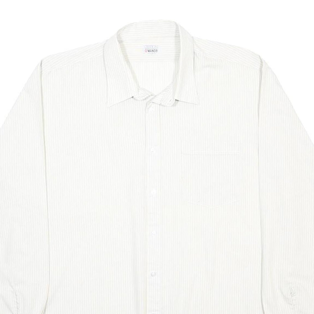 CREATION MANOR Mens White Cotton Blend Shirt L Long Sleeve Casual Formal Button