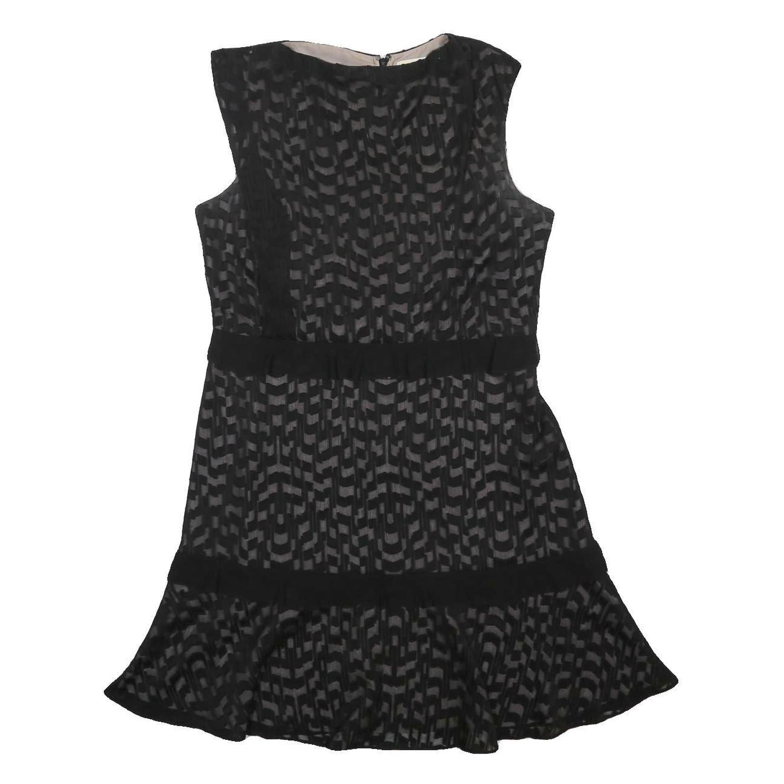 REISS Womens Black Contrast Pattern Day Dress Polyester Sleeveless UK 14