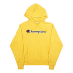 CHAMPION REVERSE WEAVE Mens Yellow Pullover Hoodie M Classic Script Logo