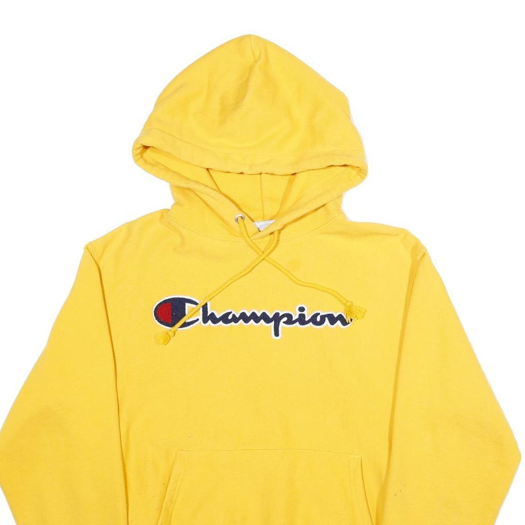 CHAMPION REVERSE WEAVE Mens Yellow Pullover Hoodie M Classic Script Logo