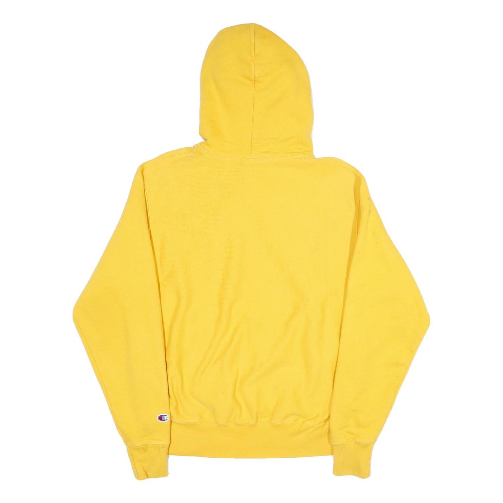 CHAMPION REVERSE WEAVE Mens Yellow Pullover Hoodie M Classic Script Logo
