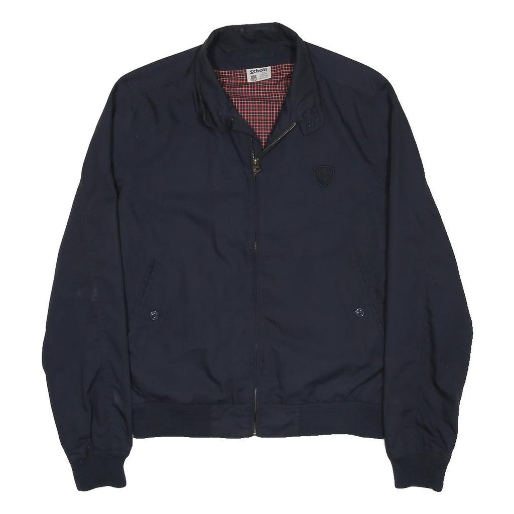 SCHOTT Mens Navy Blue Harrington Jacket M Polycotton Plain Zip Casual